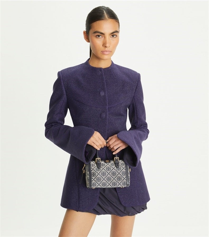 Burch TB Women's T Monogram Jacquard Barrel Petite Bag Tory Navy - Image 3